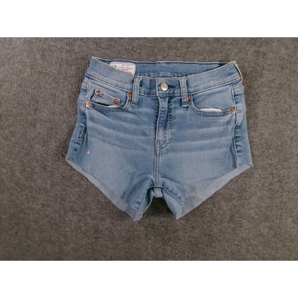 GAP Cut Off Shorts Women 0 Blue Jorts Distressed Biker Y2K Light Wash Raw Hem
